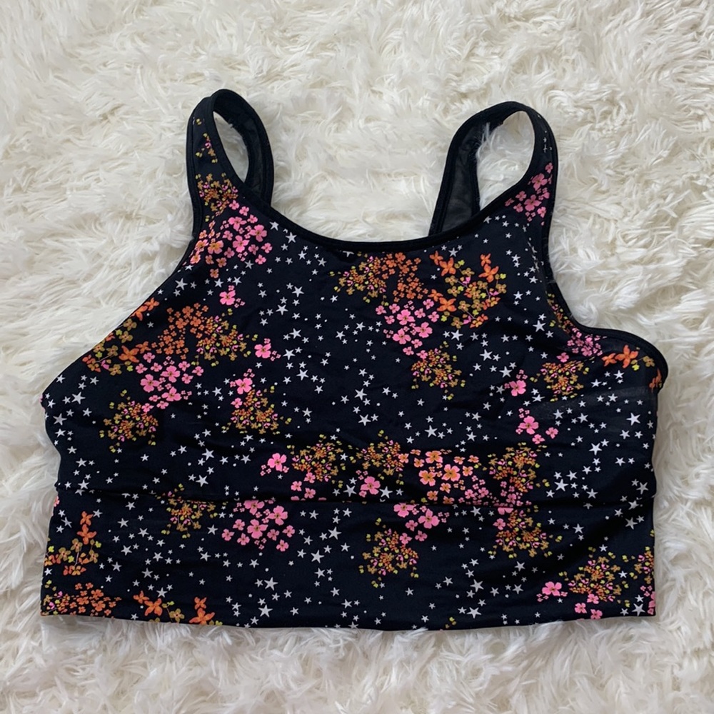 Victoria’s Secret VS Sport Athletic Running Yoga Gym Black Floral Pink Bra Large